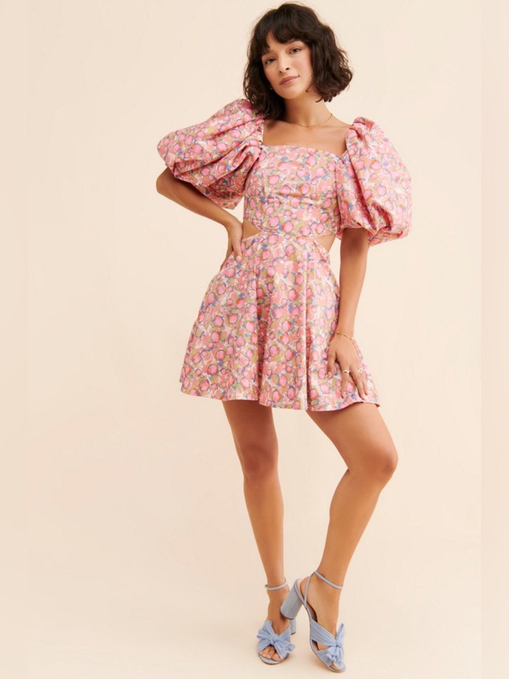Aureta Ada Mini Dress - Pink Floral Puff-Sleeve